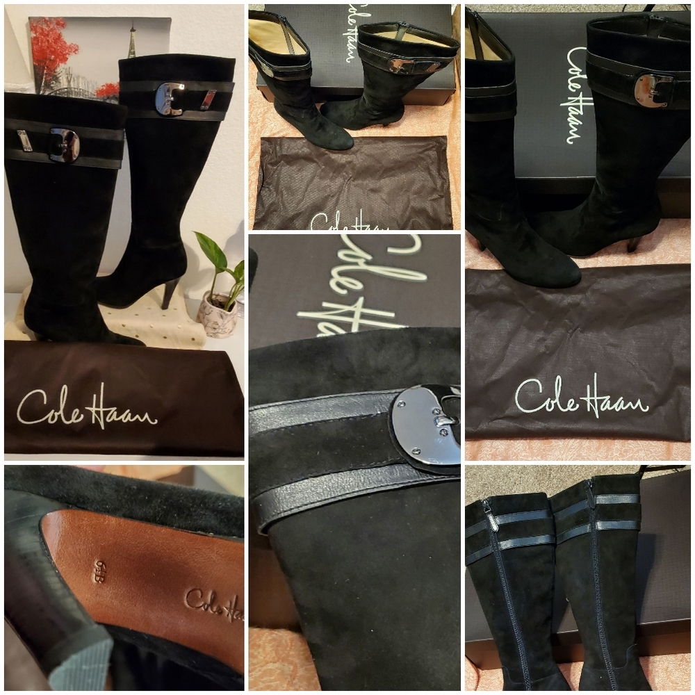 Colehaan Nicole Tall Air Boot Suede Knee Black Boots Size- 6.5"
